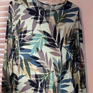 Hang Ten Leaf Print Blouse - Blue and Green